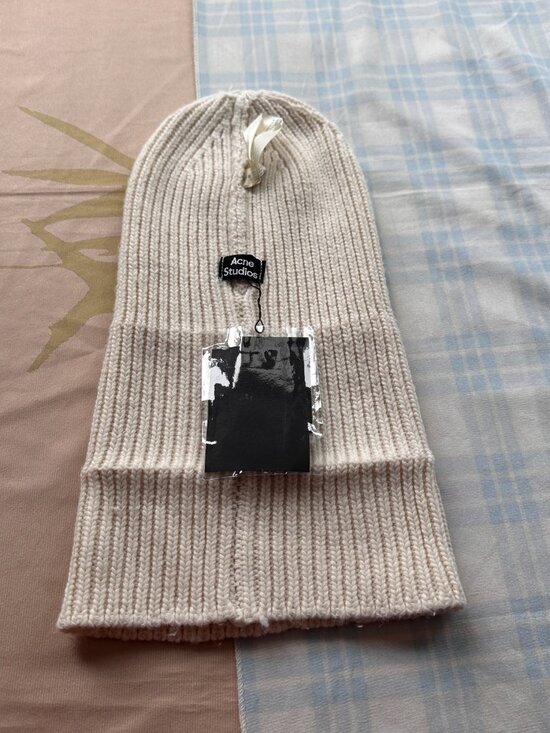 Acne Studios Pansy Collection Smiley Face Knit Beanie (White) main image 5